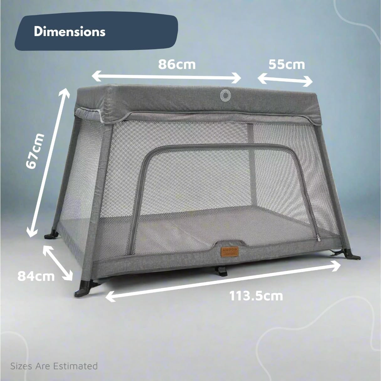 Travel Cot Playpen Lightweight Foldable Baby Bed with Mattress & Storage Grey