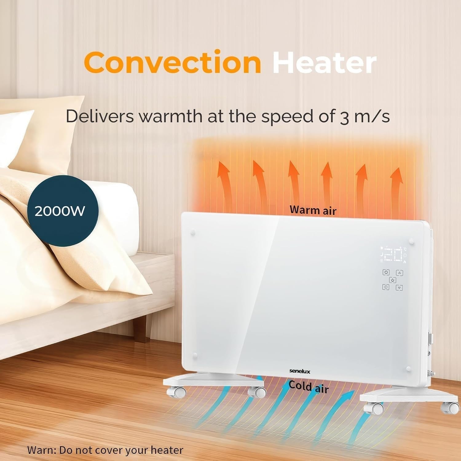 2000W WiFi Electric Glass Panel Heater Smart Thermostat Remote Control