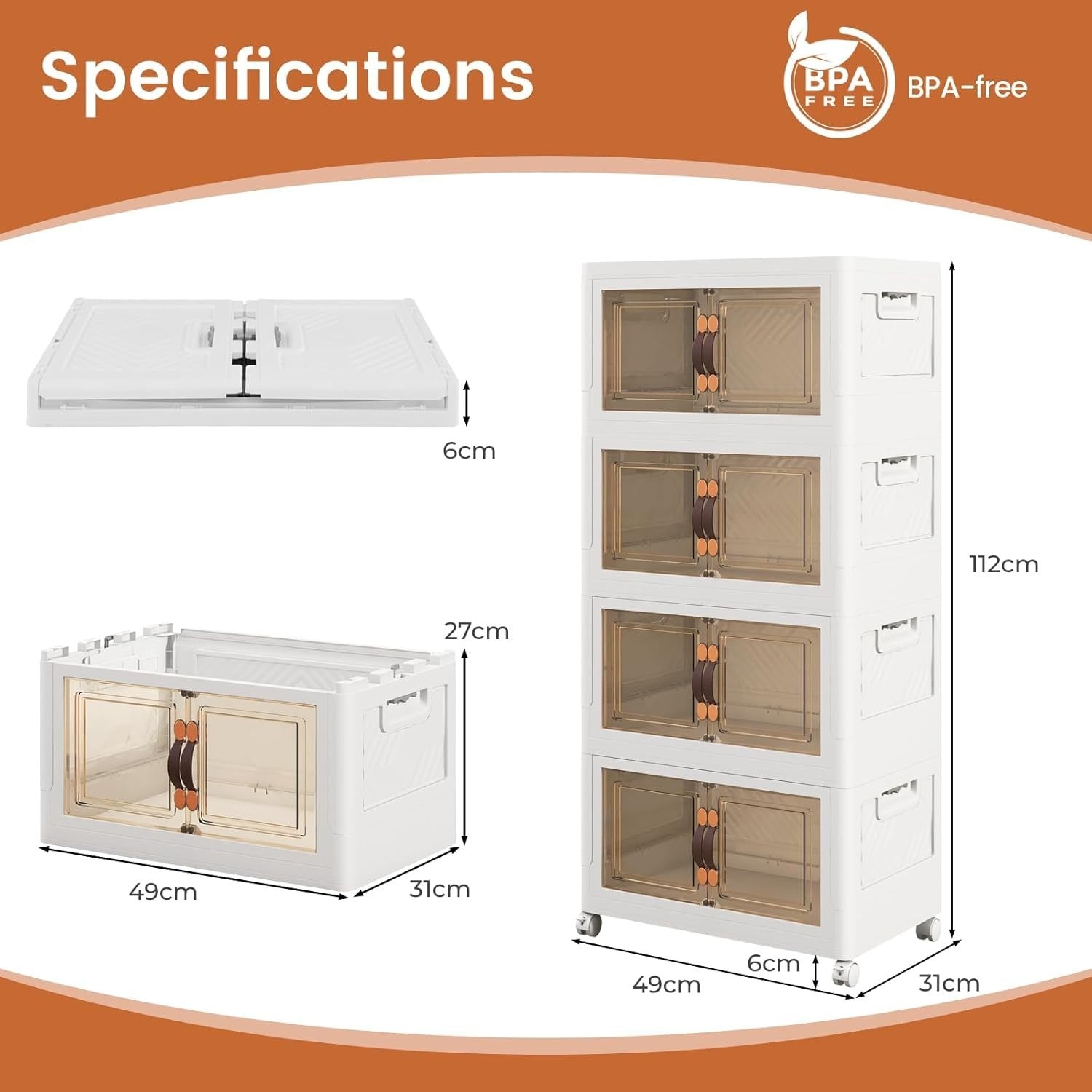 4-Tier Lockable Wheeled Shoe Storage Cabinet Folding Stackable Organizer