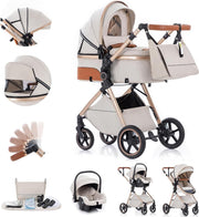3 in 1 Baby Pram Travel System Pushchair Adjustable Handle Raincover