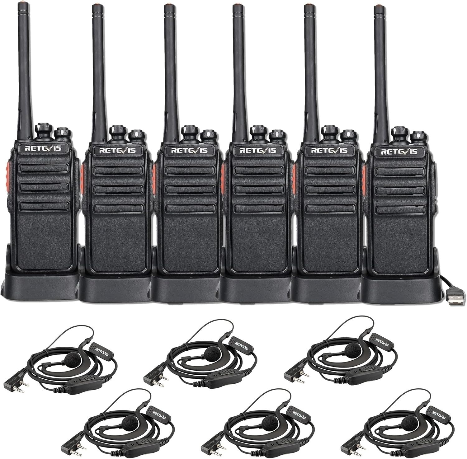 PMR446 Walkie Talkies 6 Pack Long Range 16 Channel Radio w Earpieces