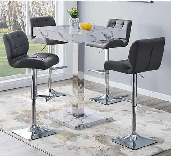 Diva Marble Effect High Gloss Square Bar Table Dining Pub 80×80×110cm Furniture