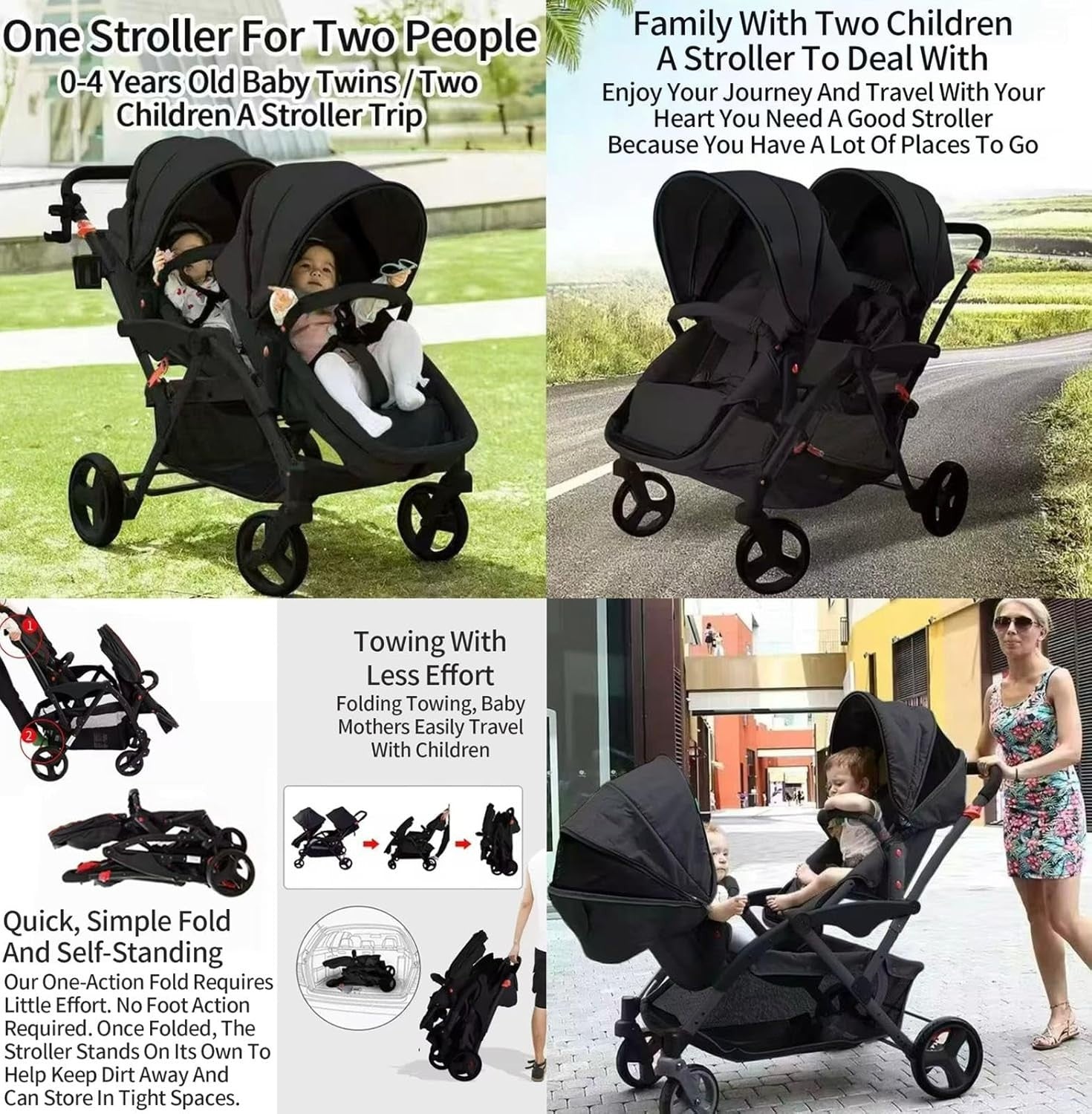 Twin Baby Pram 2 in 1 Double Pushchair Reversible From Birth to 22kg