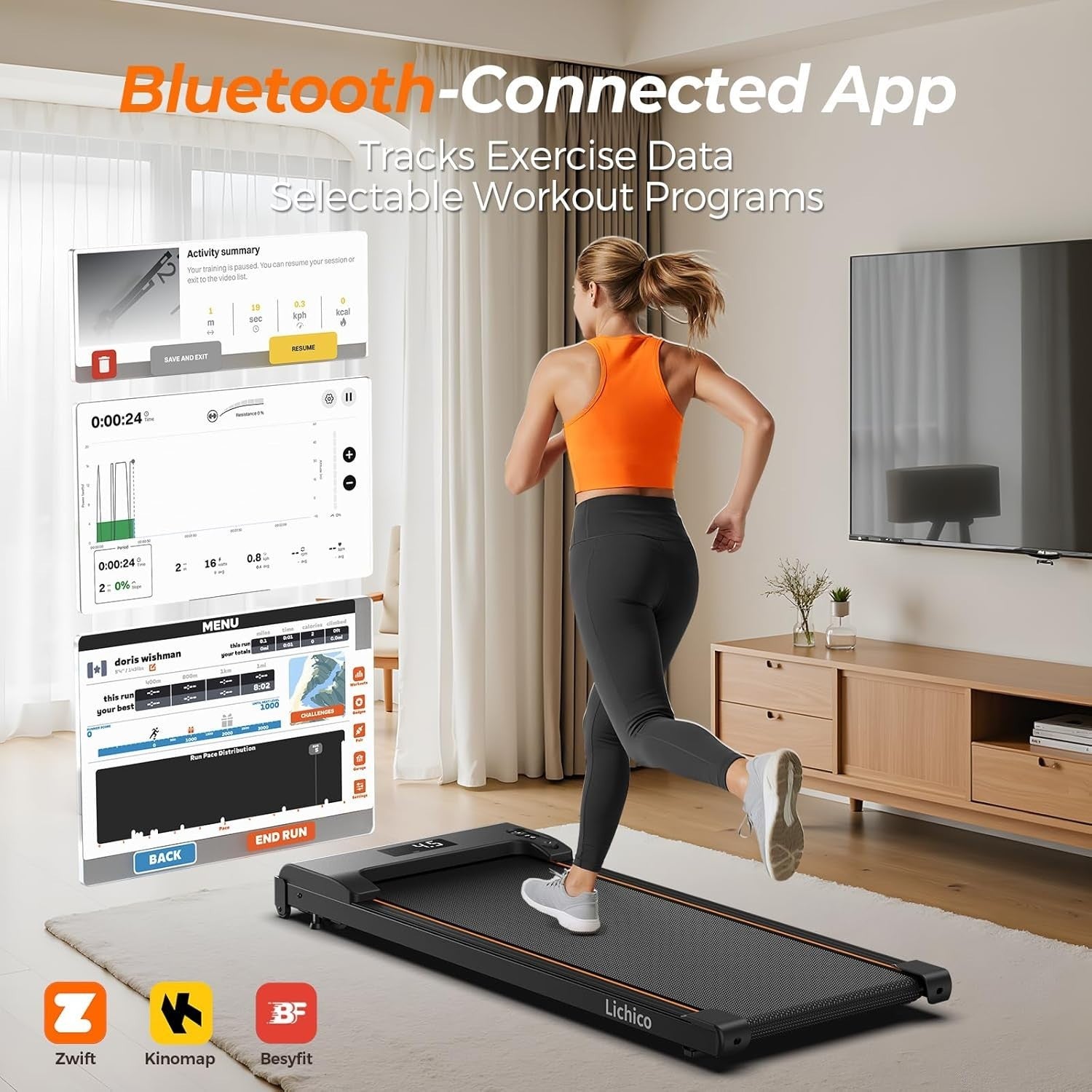Under Desk Walking Treadmill 0-9% Incline 40x100cm Belt Smart App