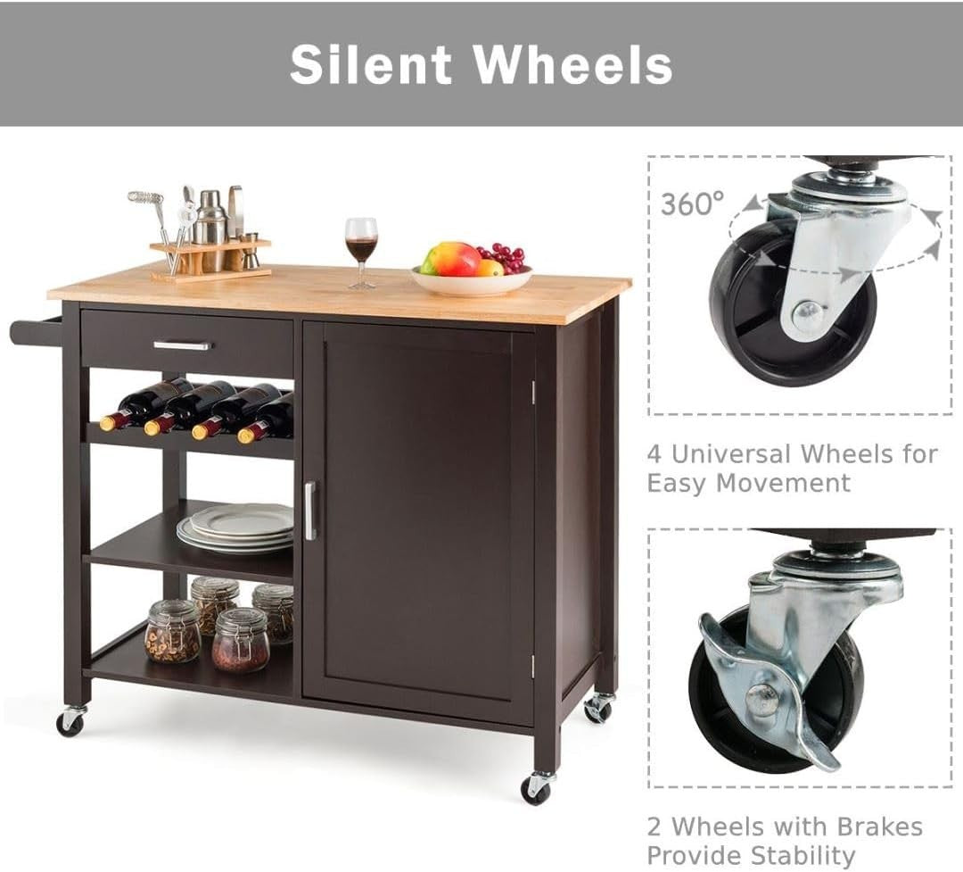 Espresso 100cm Kitchen Island Cart Oak Top