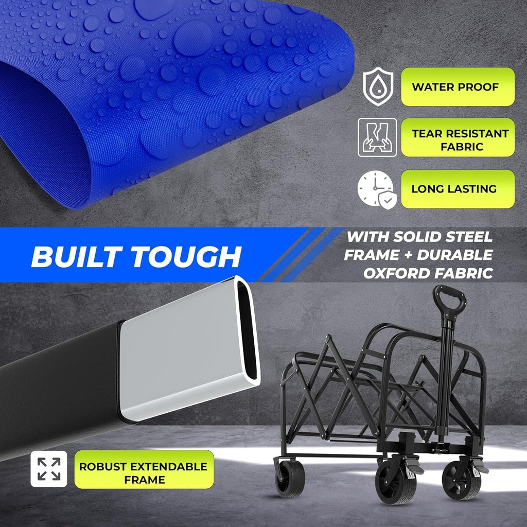 Blue 100L Heavy Duty Folding Festival Trolley 220lbs Camping Beach Wagon Cart