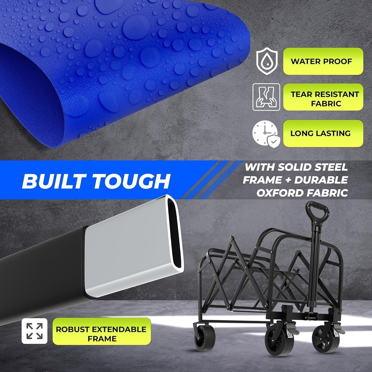 Blue 100L Heavy Duty Folding Festival Trolley 220lbs Camping Beach Wagon Cart