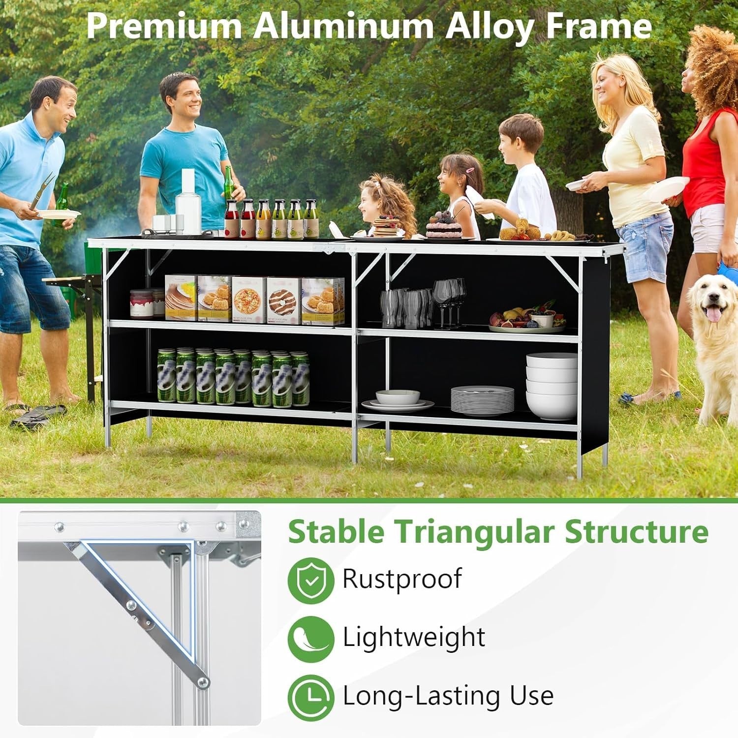 Portable Folding Camping Table 206cm Outdoor Picnic Aluminum BBQ Storage