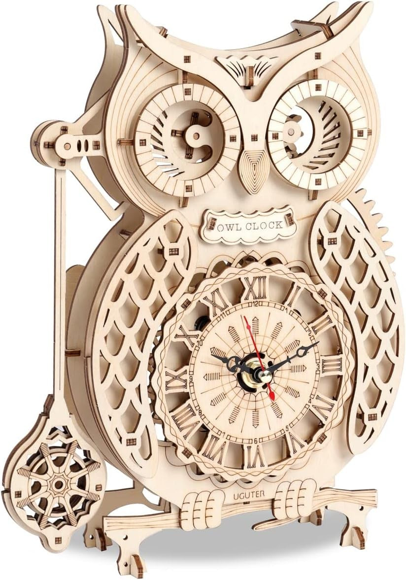 3D Wooden Owl Clock Puzzle Kit Adults DIY Mechanical Pendulum Decor Gift