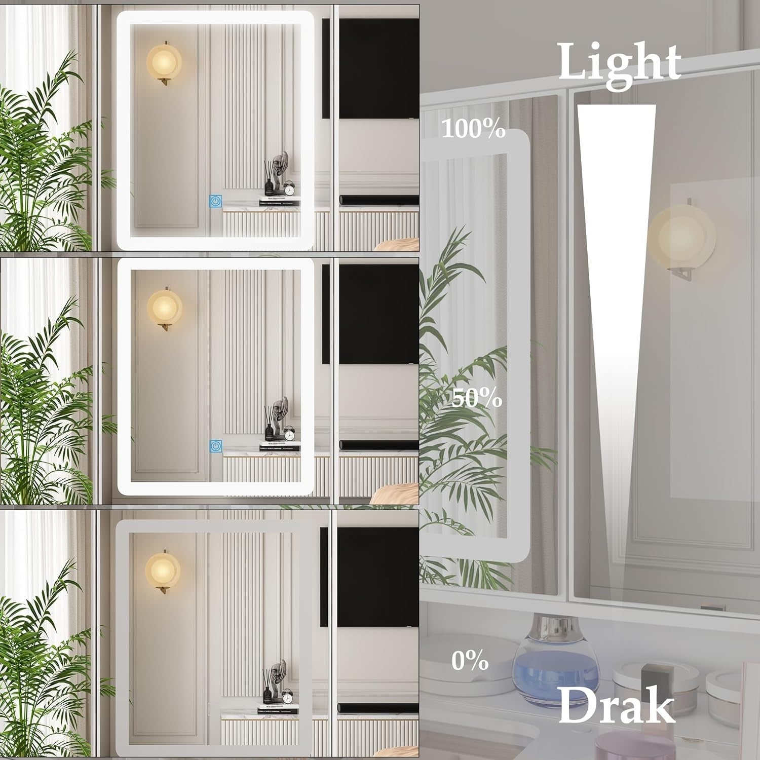 White Modern Vanity Desk Makeup Table LED Mirror 9 Drawers Glass Top Storage