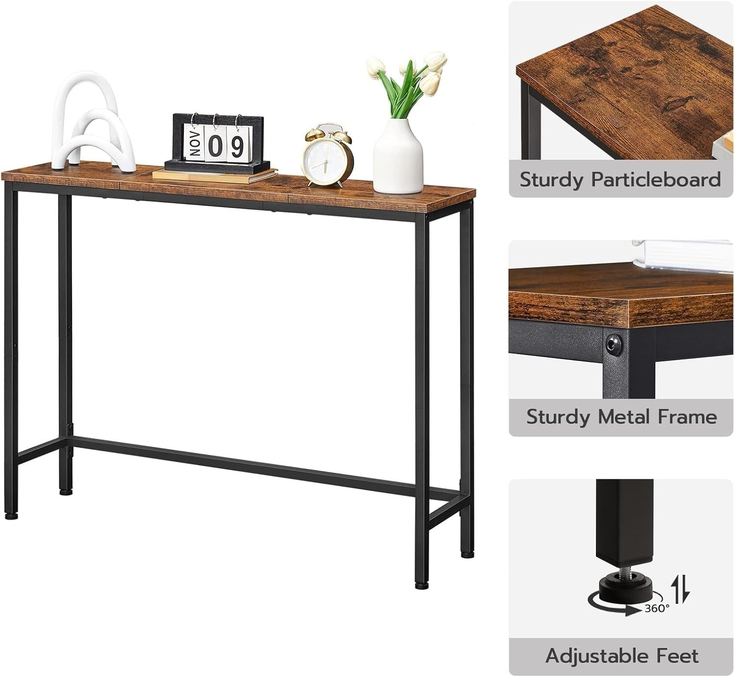 Slim Narrow Console Table 100cm Hallway Table with Rustic Storage