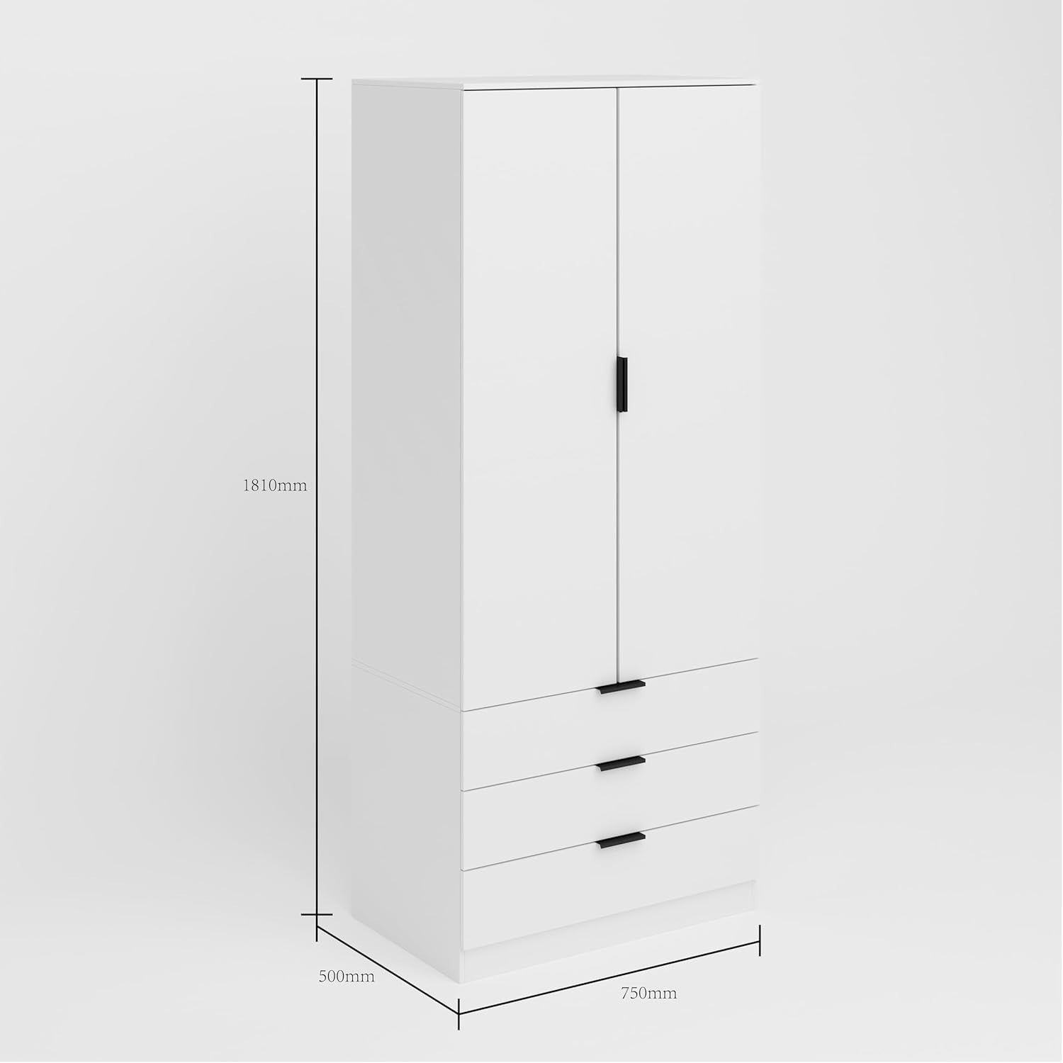 White 2 Door Wardrobe with 3 Drawers & Rail – Bedroom Storage Cabinet