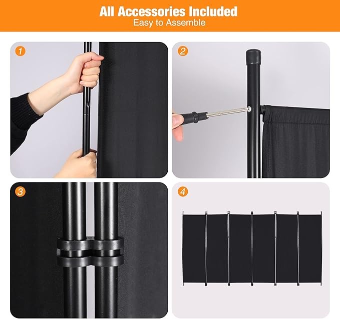 10FT 6-Panel Folding Room Divider Black Privacy Screen Partition Wall Office