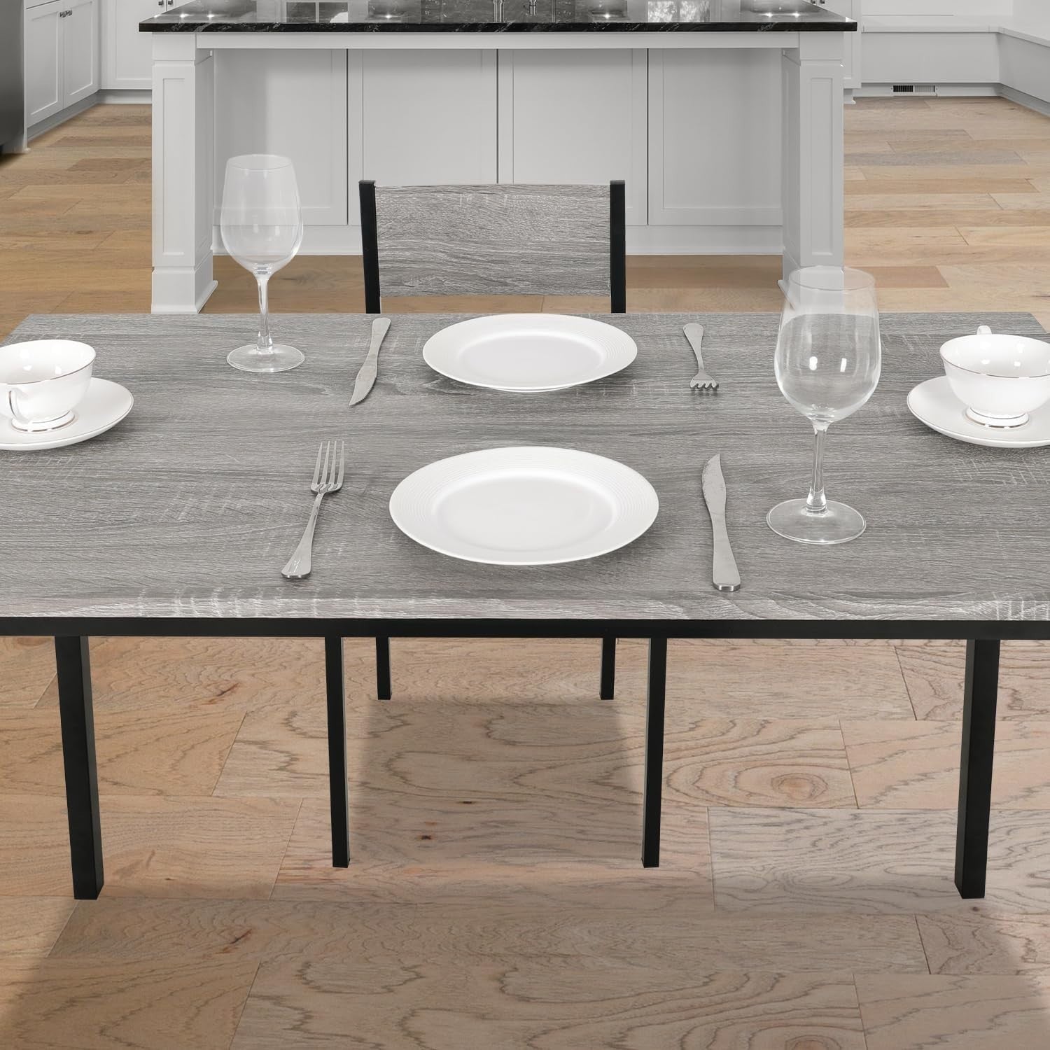 Modern Grey Dining Table Set 5-Piece, Compact Kitchen & Patio Chairs, Rustic
