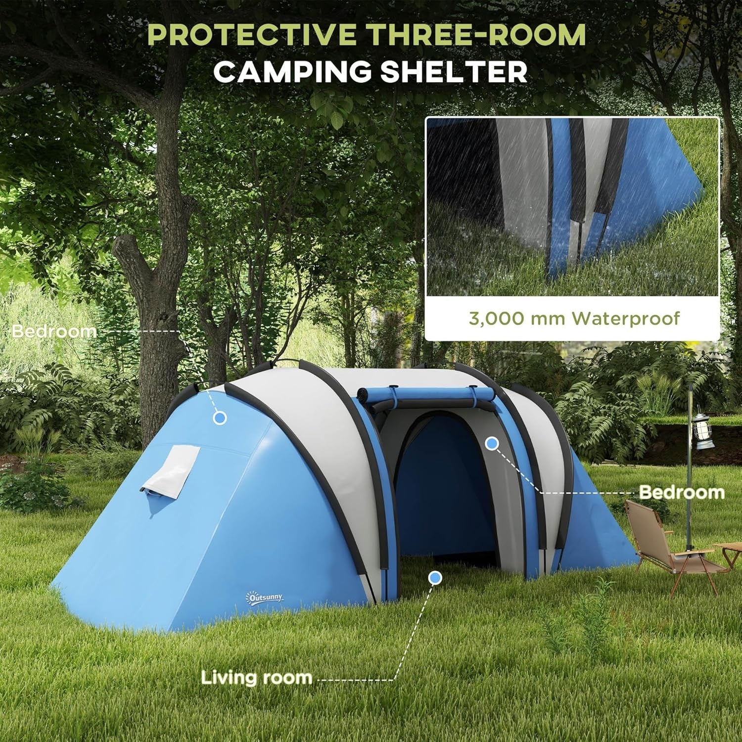 4-5 Person Family Tunnel 3000mm Waterproof 2 Bedroom