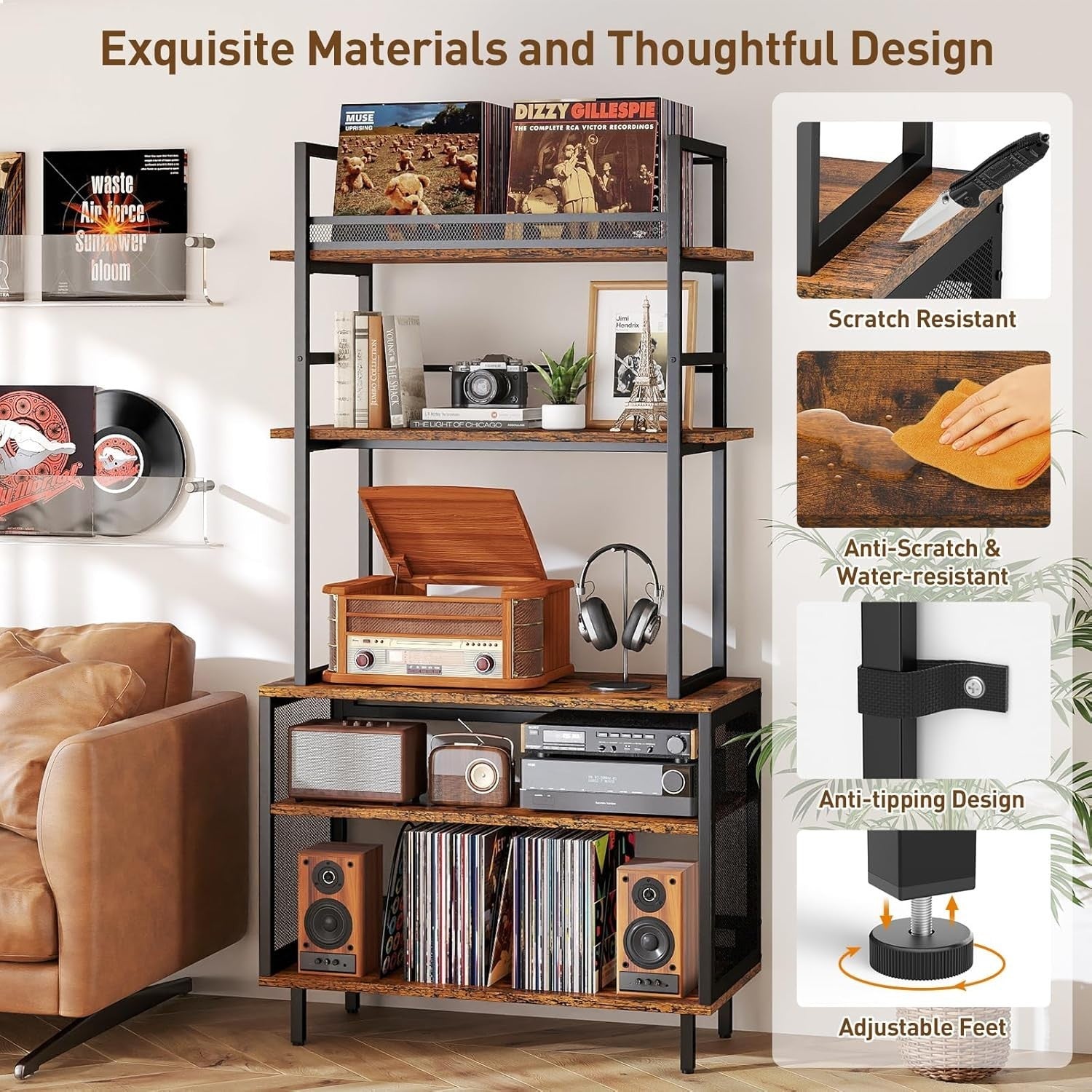 5 Tier Record Player Stand Vinyl Storage Rack Holds 400+ Albums