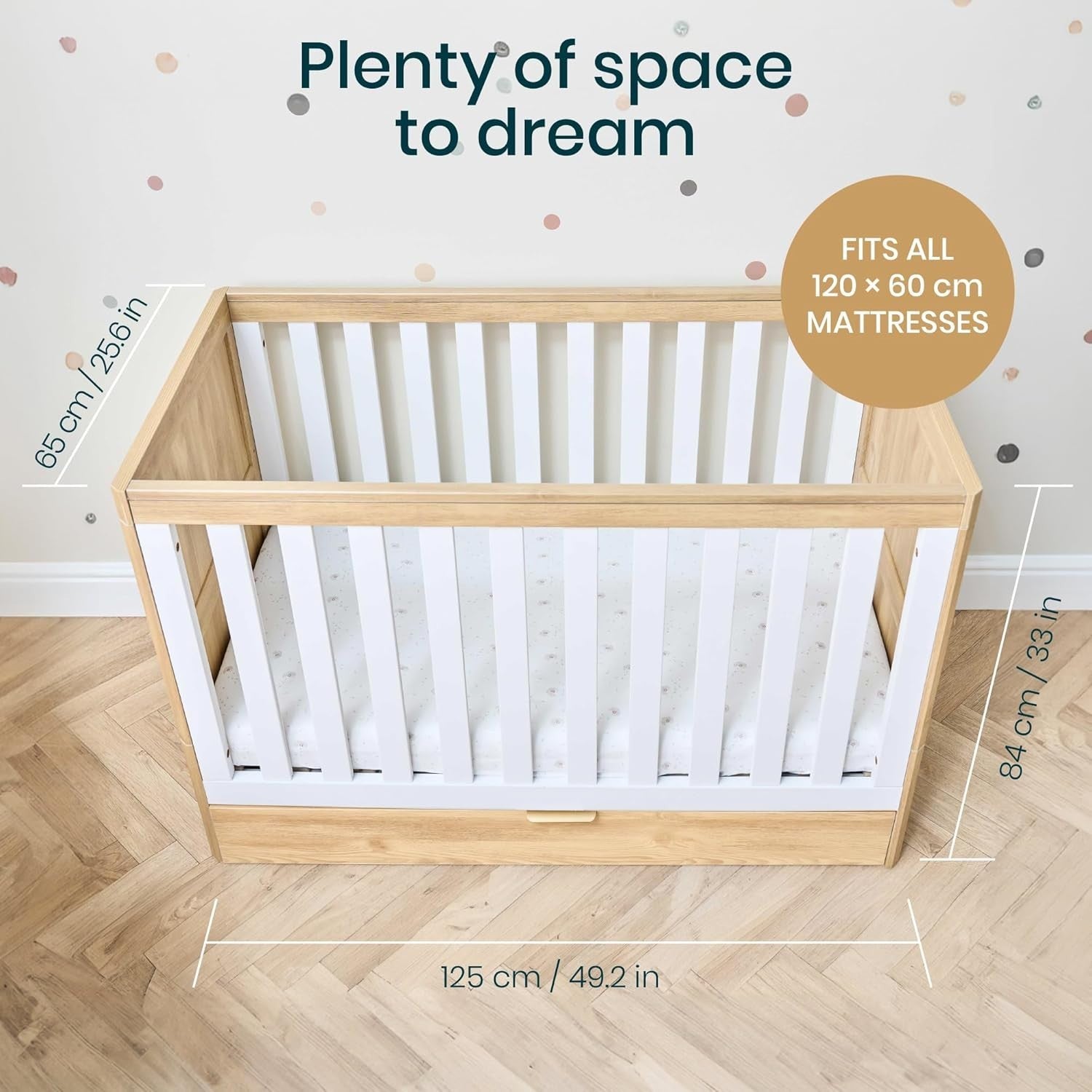 3in1 Mini Cot Bed with Drawer Toddler Sofa Adjustable Height Wooden Frame