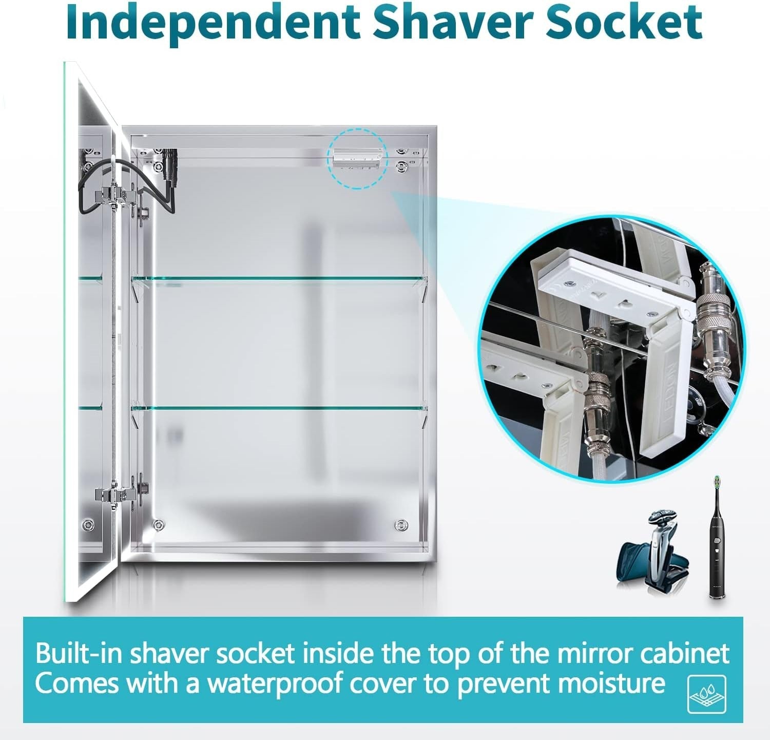 LED Bathroom Mirror Cabinet 500x700mm Anti-Fog with Shaver Socket