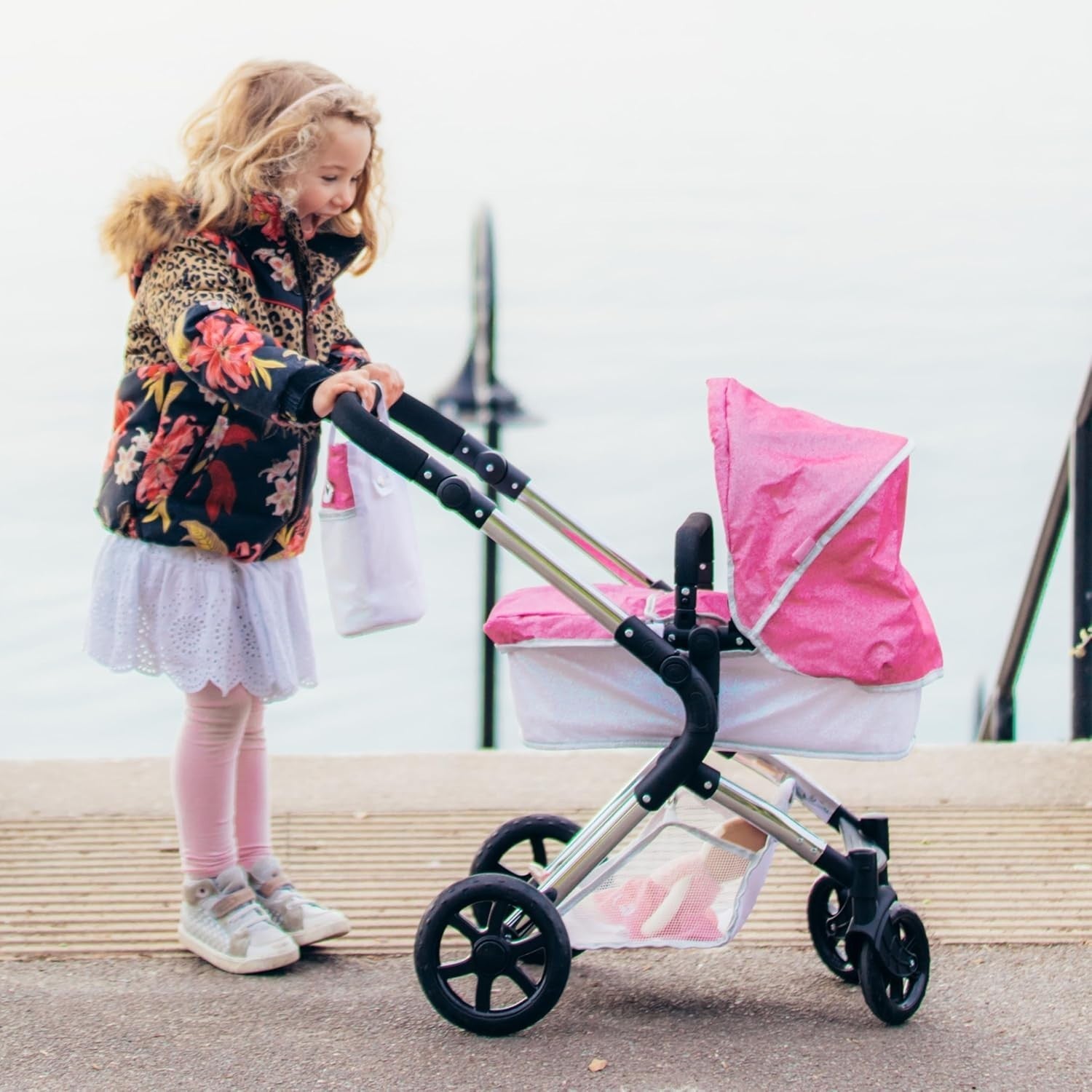 2in1 Pink Doll Pram Pushchair Carrycot Foldable Fits 42cm Dolls