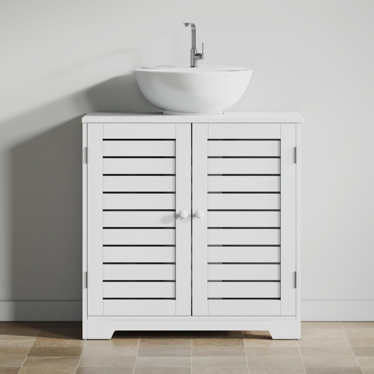 White Under Sink Bathroom Cabinet 2 Door Storage Unit Modern Slim 60x30cm