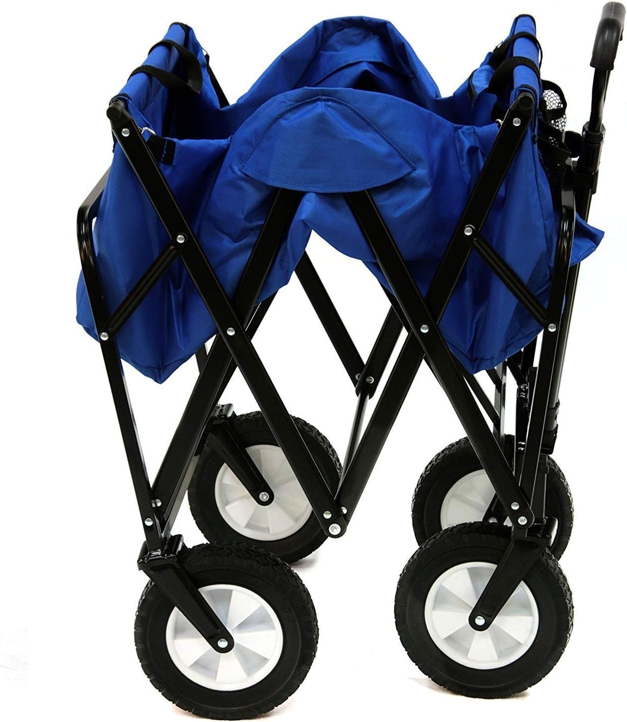 Blue Folding Utility Wagon Large Capacity Collapsible Outdoor Cart w/ Handle