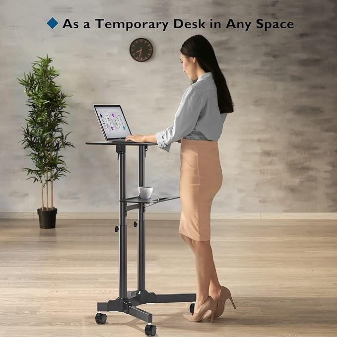 Adjustable Mobile Laptop Desk Rolling Standing Workstation Height Adjustable