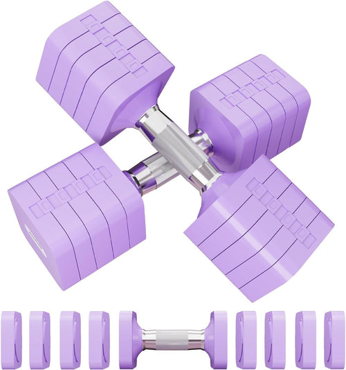 20LB Adjustable Dumbbells Pair 4-in-1 Anti-Roll Purple Home Fitness