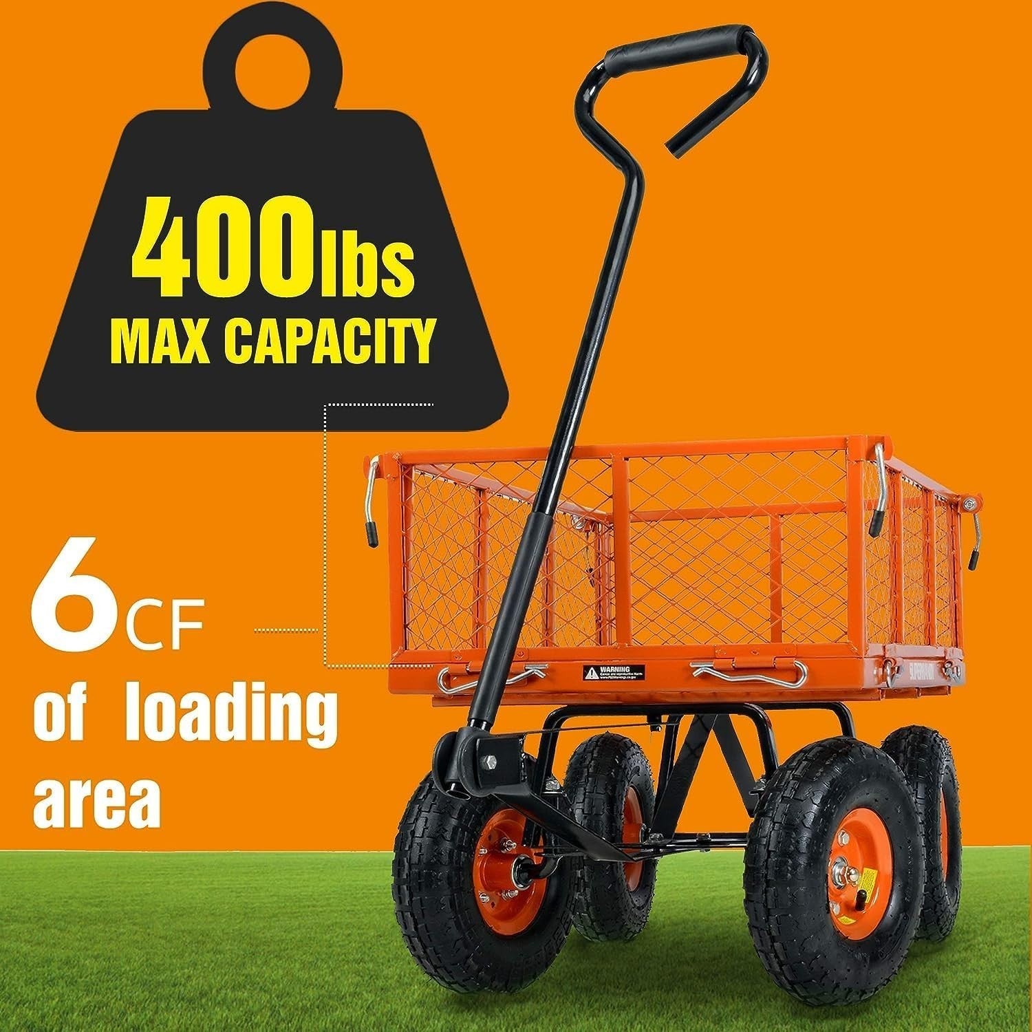 Heavy Duty 400lb Garden Utility Wagon with Removable Sides & 10" Wheels Black