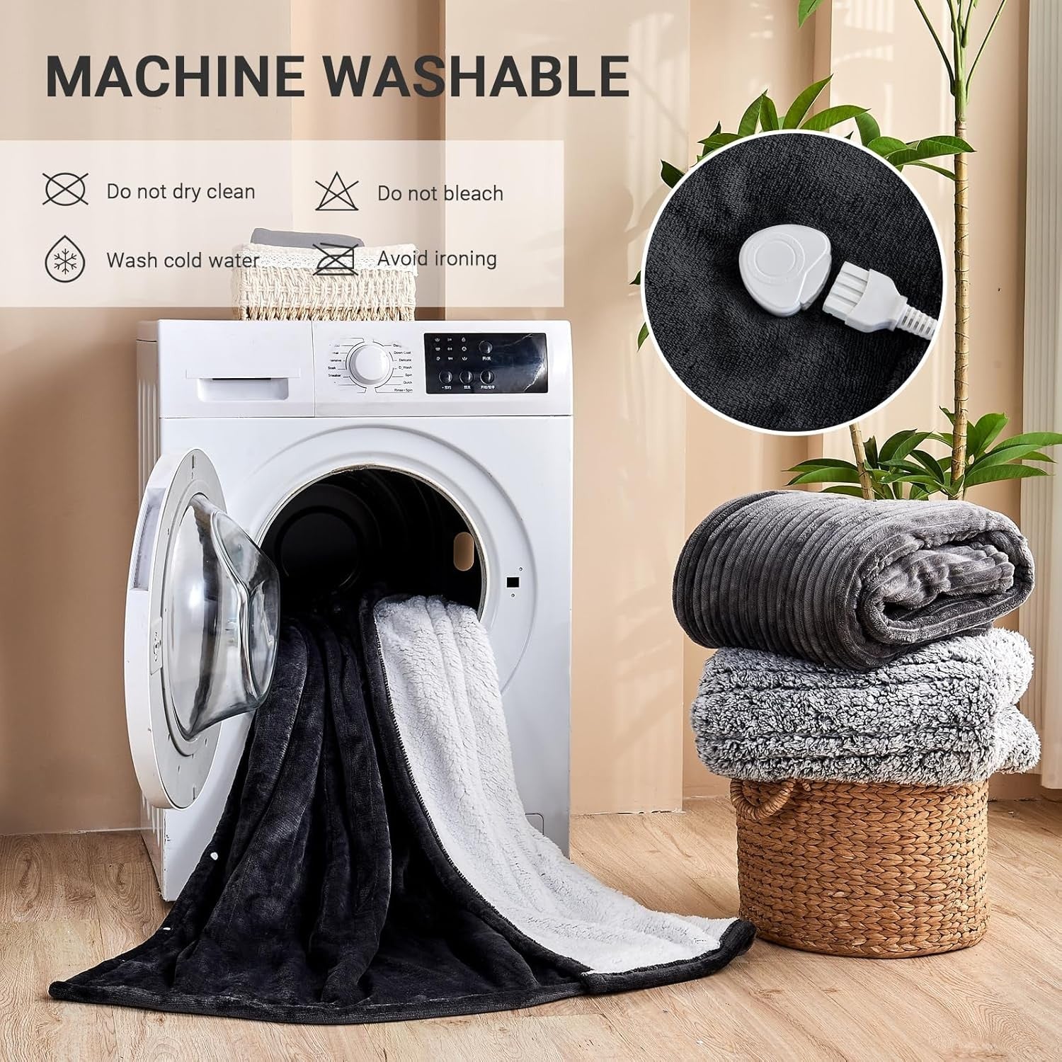 Double Electric Heated Blanket Dual Control 10 Heat Settings Auto 180x200cm