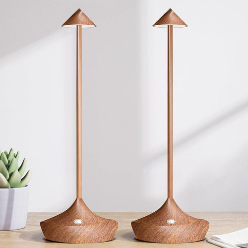 Cordless Rechargeable LED Table Lamps 2pcs Wood Finish, Dimmable & Portable