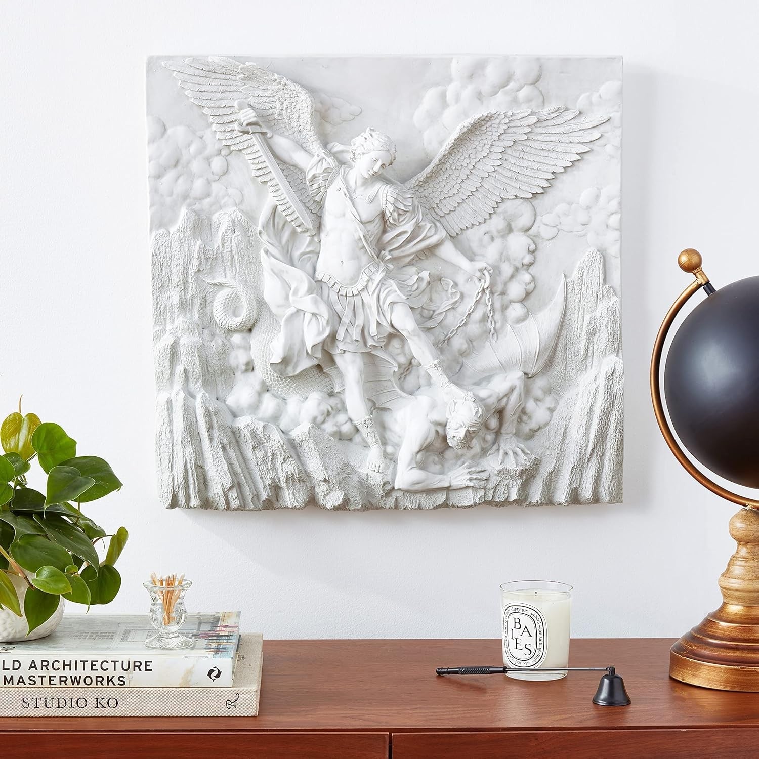 St Michael Archangel Wall Sculpture Stone Effect 56cm