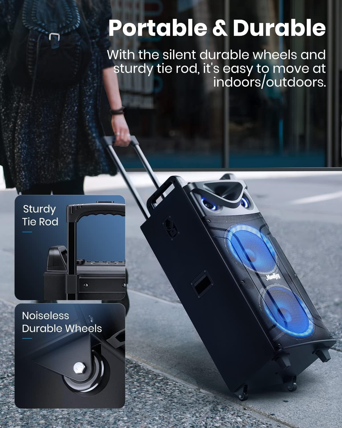 Portable Karaoke Speaker 10" Double Woofer 2 Wireless Mics