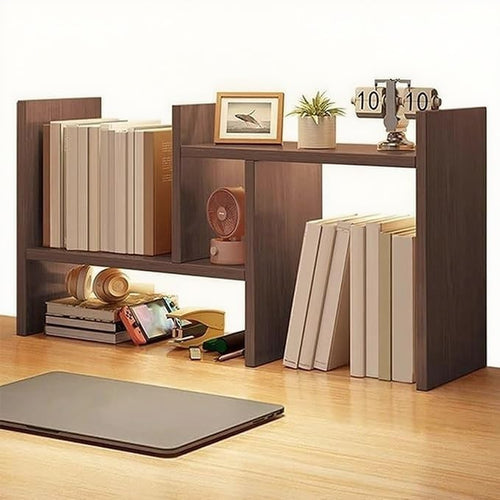 Adjustable Dorm Desk Hutch Organizer | Brown Double-H Desktop Shelf 70cm