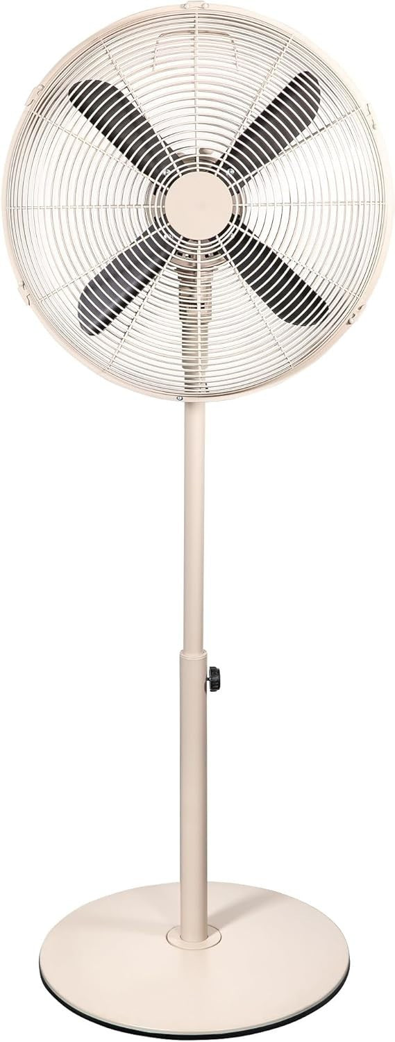 16" Greige Metal Pedestal Fan – 3-Speed Adjustable Height Oscillating Floor Fan