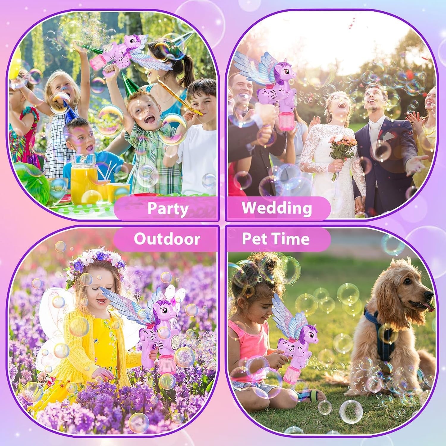 Unicorn Bubble Gun LED Light Wings Purple Toy