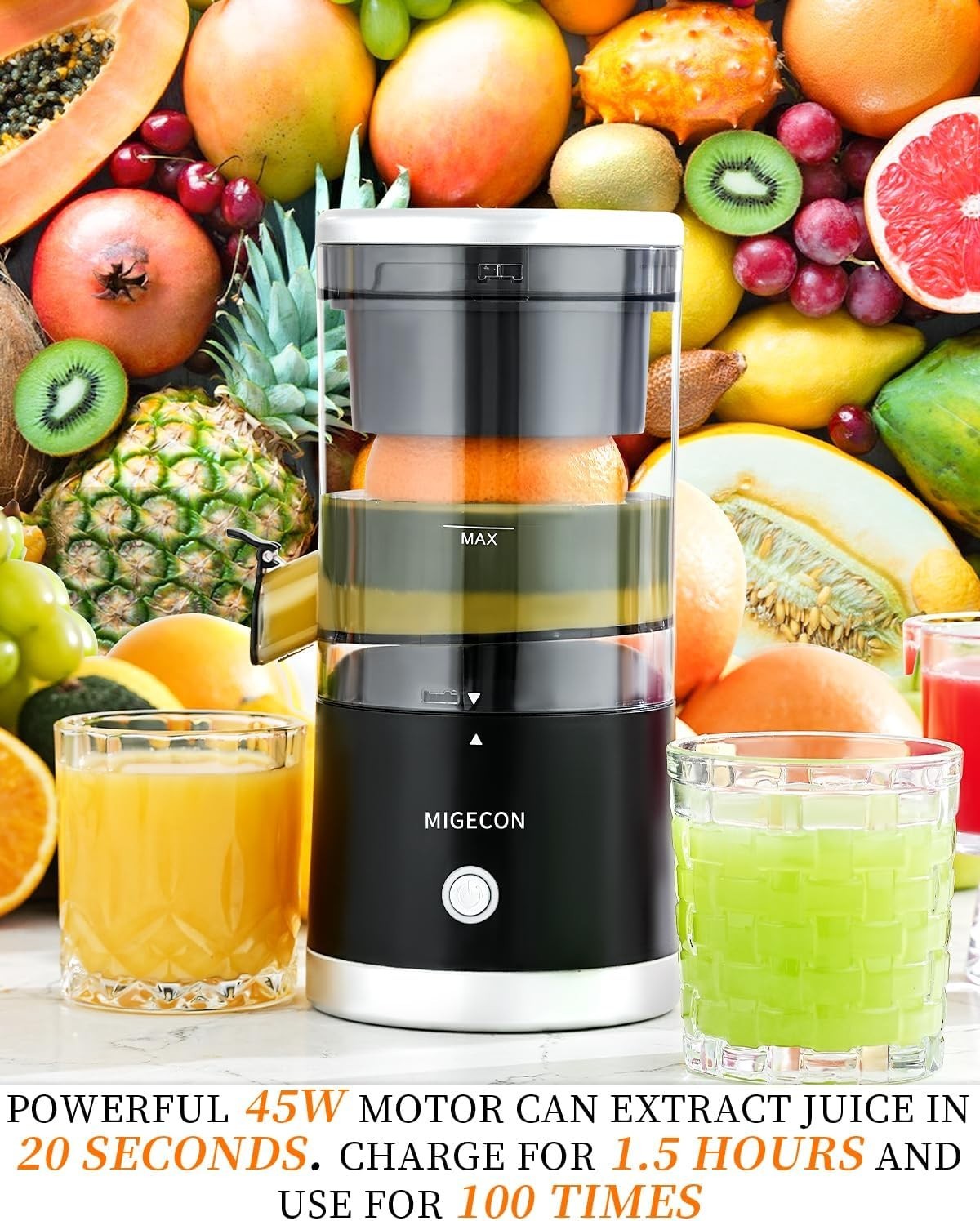 Portable Electric Citrus Juicer USB Rechargeable Anti Drip Easy Clean