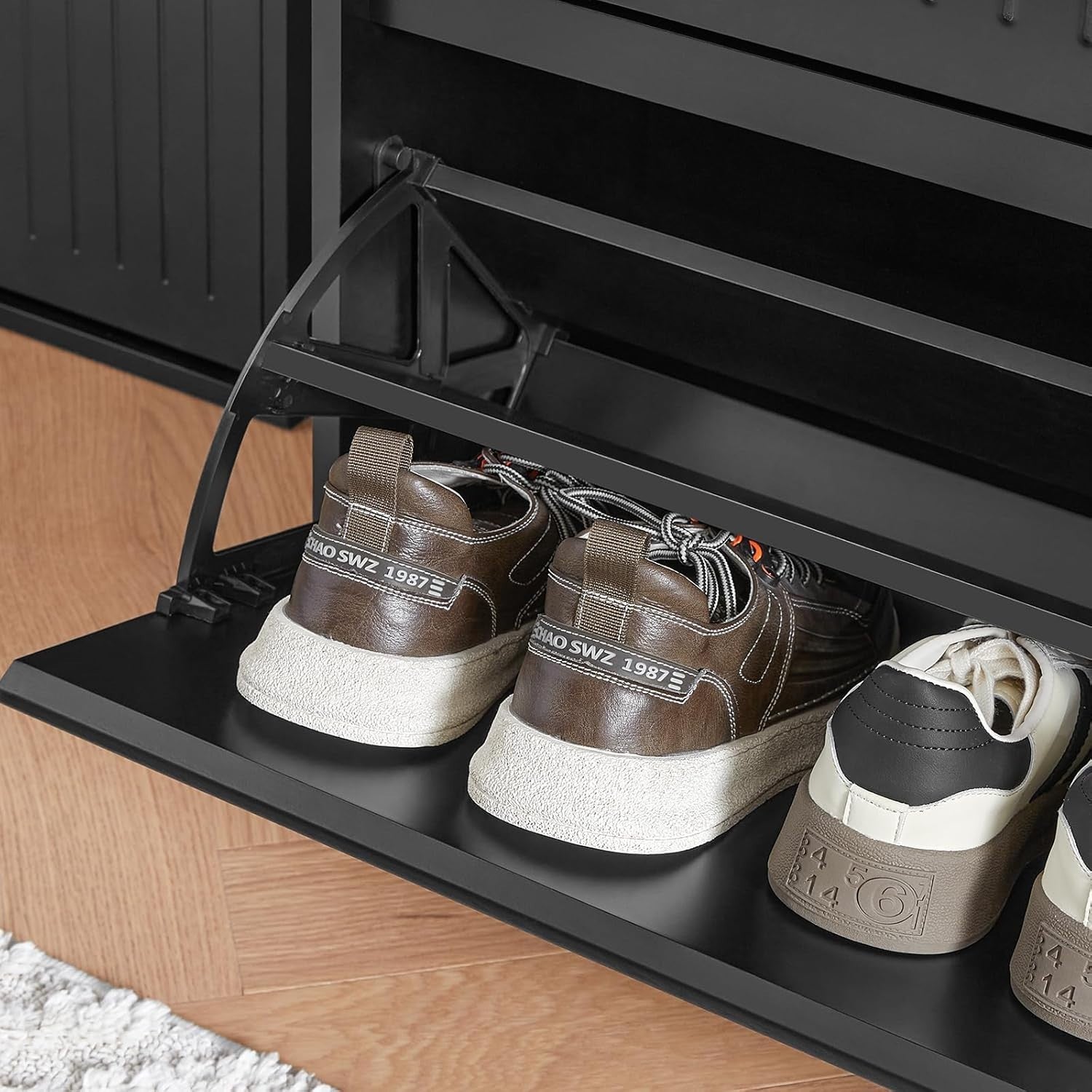 Black Slim 3 Flip-Drawer Shoe Cabinet – Modern Space-Saving Storage Unit