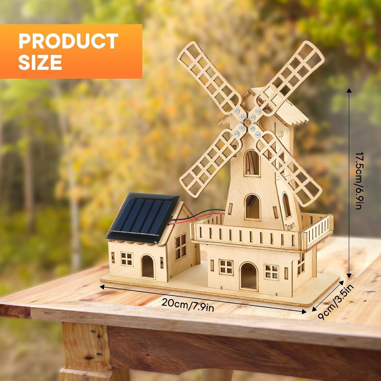 Solar Powered 3D Wooden Windmill Puzzle – STEM Educational Toy Kit