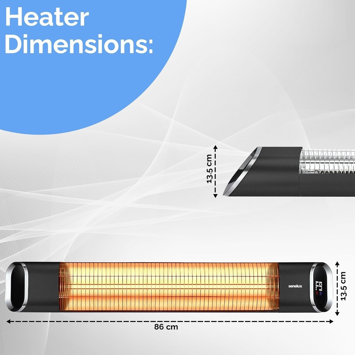 Wall Mounted Infrared Patio Heater 2000W Remote Control 9 Heat Levels Outdoor