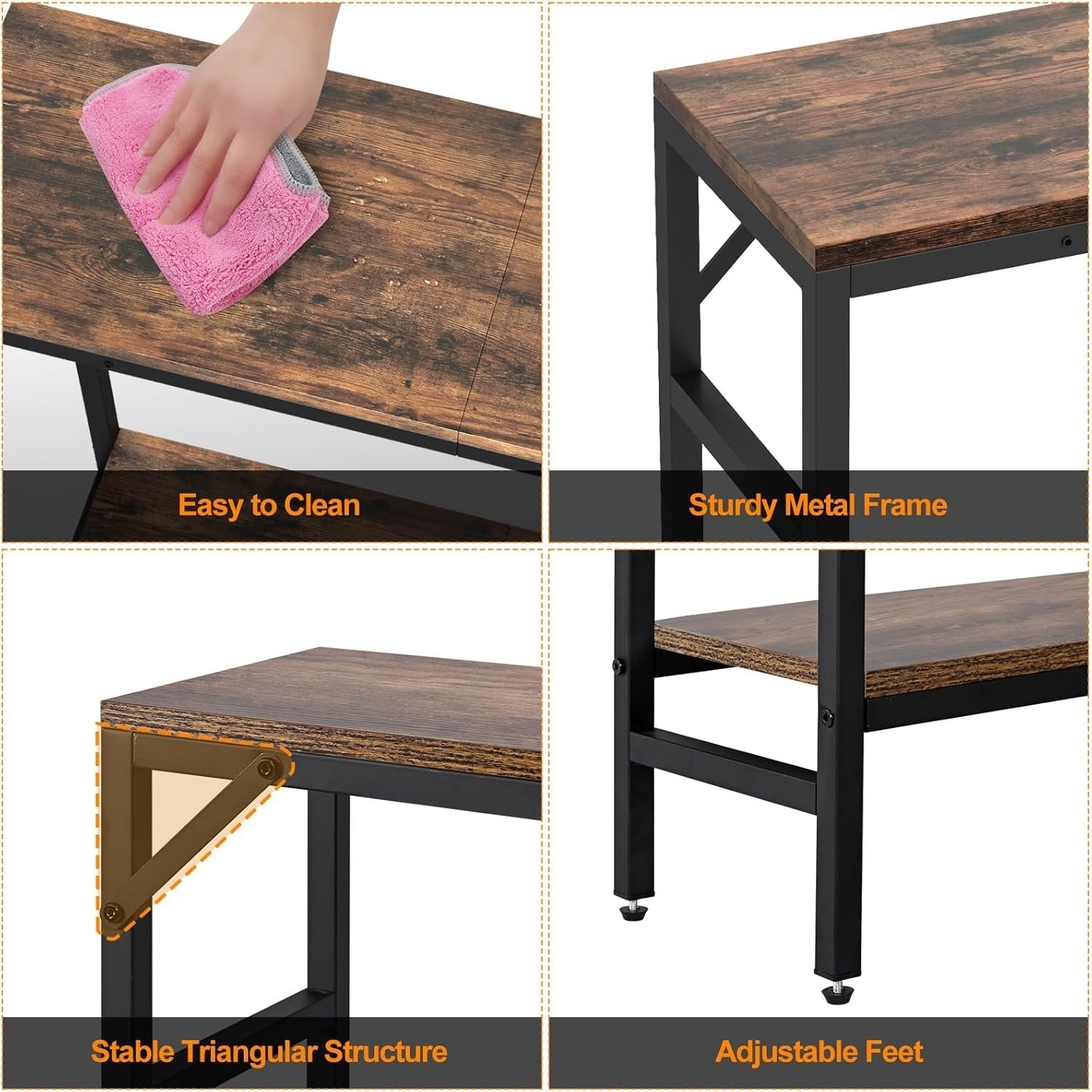 Narrow Sofa & Console Table 2-Tier Storage, Sturdy Wood & Metal, Multiuse