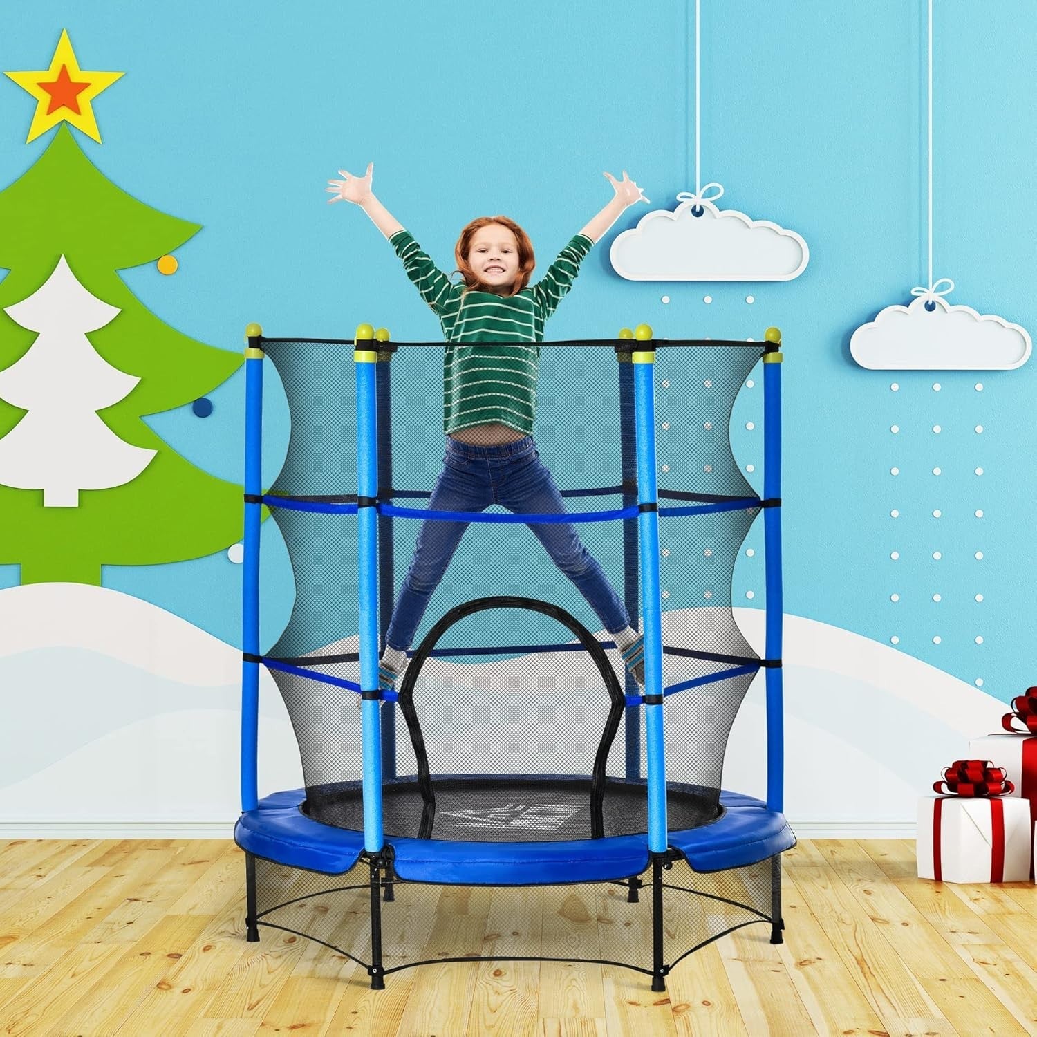 4.6FT Kids Trampoline with Safety Net Indoor Outdoor Ages 3-10
