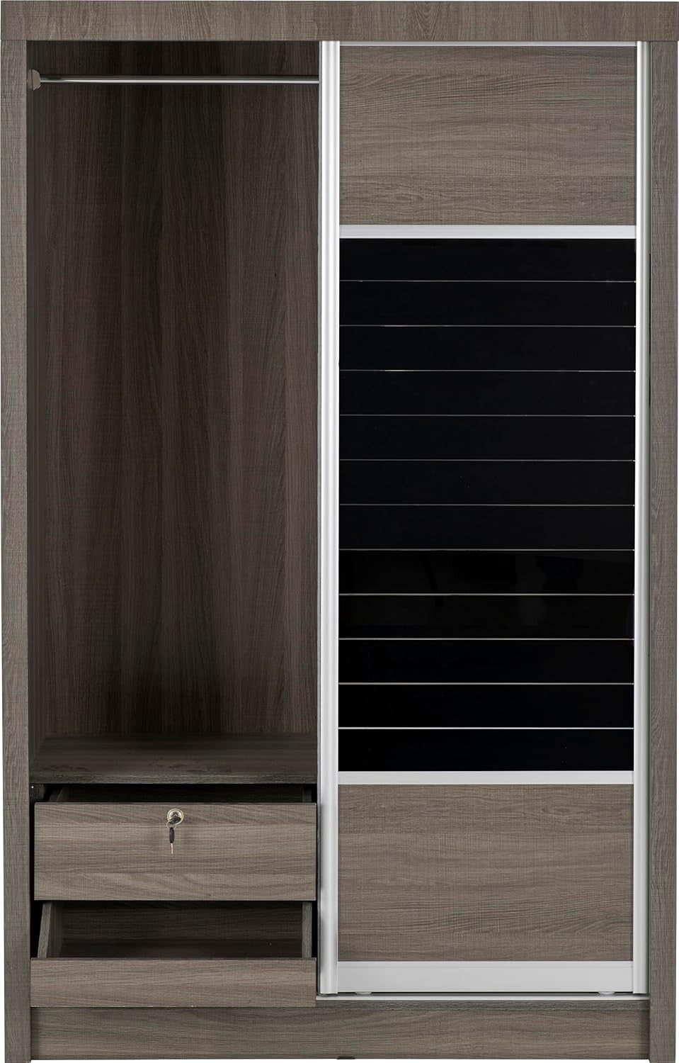 Modern Black Wood Sliding Wardrobe 2 Door Mirror Closet Storage Unit