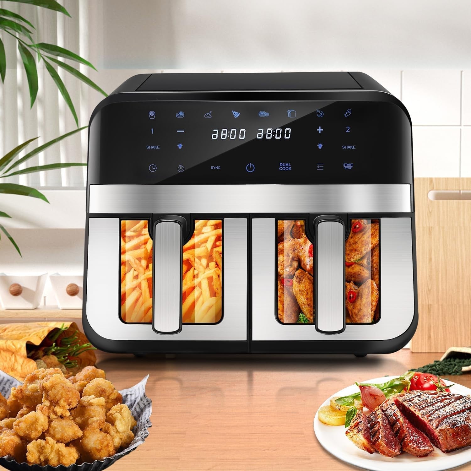 9L Dual Air Fryer XL 2-Drawer Oven | Window View | 8-in-1 Presets | Smart Touch