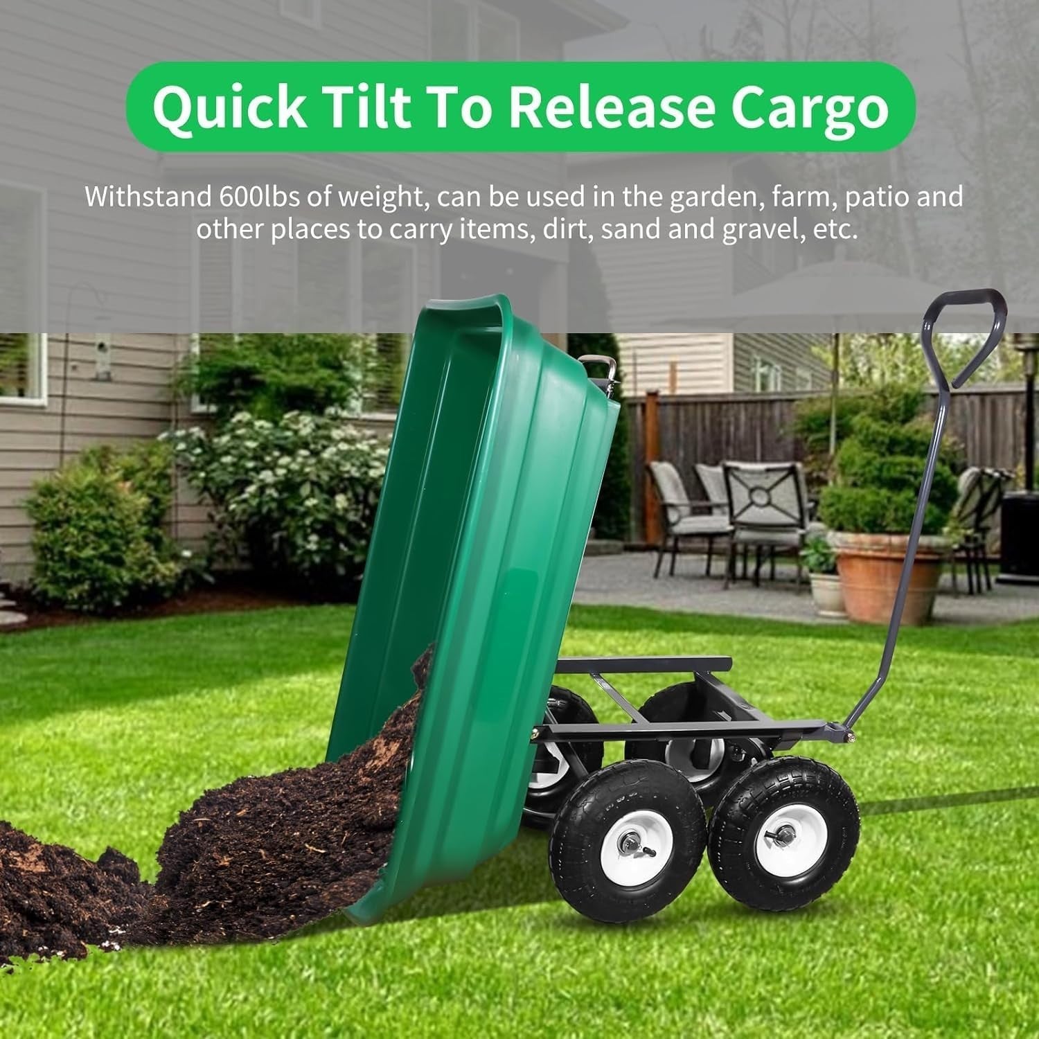 75L Lightweight Garden Dump Cart Trolley Portable Rolling Yard Wagon with Wheels