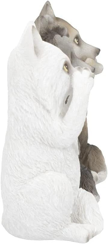 Three Wise Wolf Figurines Resin 10cm Grey Woodland Ornament Gift Home Decor
