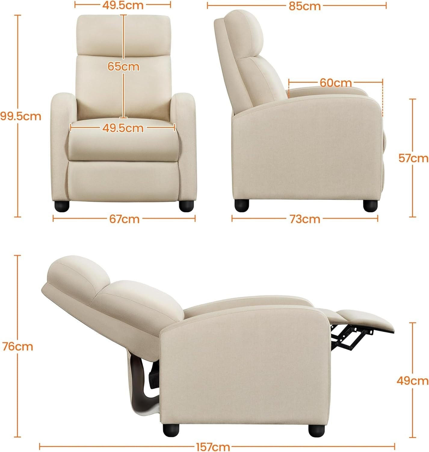 Recliner Sofa Chair Fabric Adjustable Lounge Seat Home Cinema Armchair