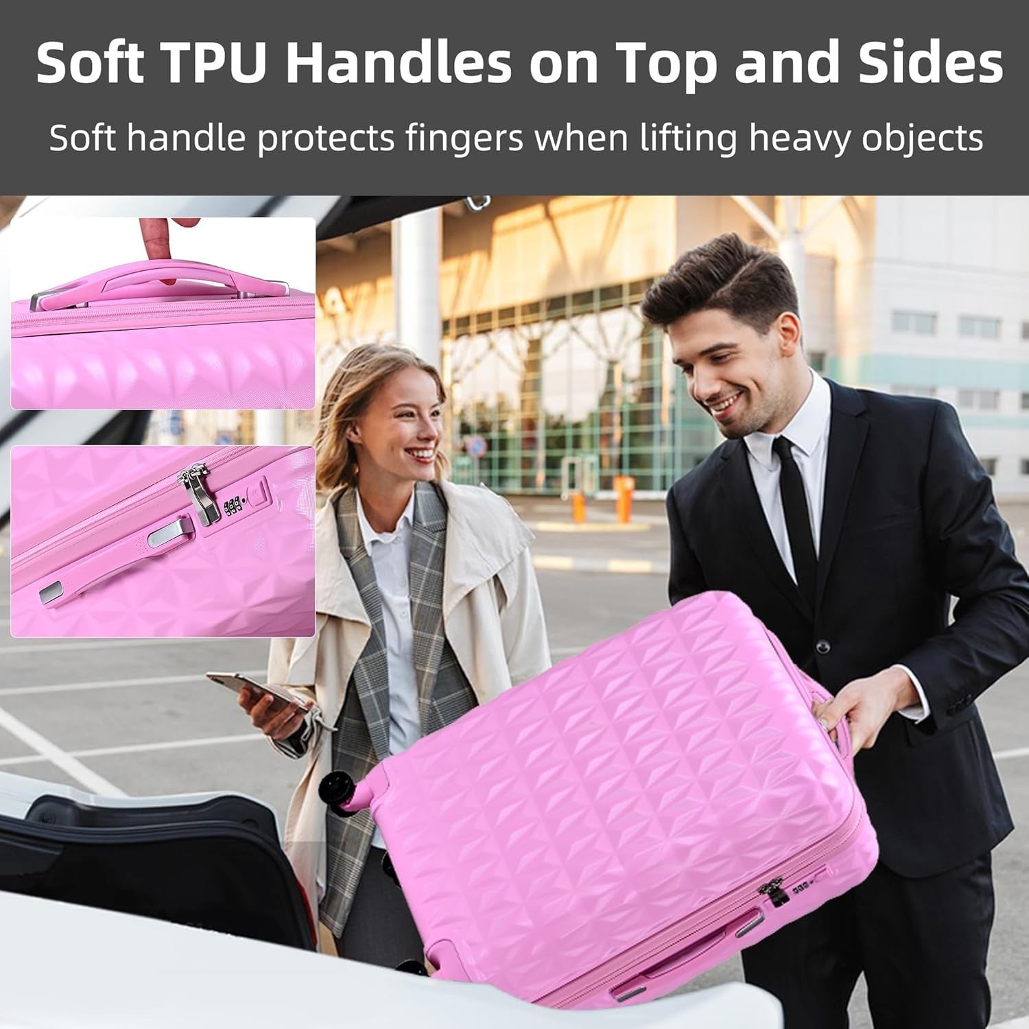 24 Inch Medium Hard Shell Suitcase Lightweight 4 Spinner Wheels Lock Pink