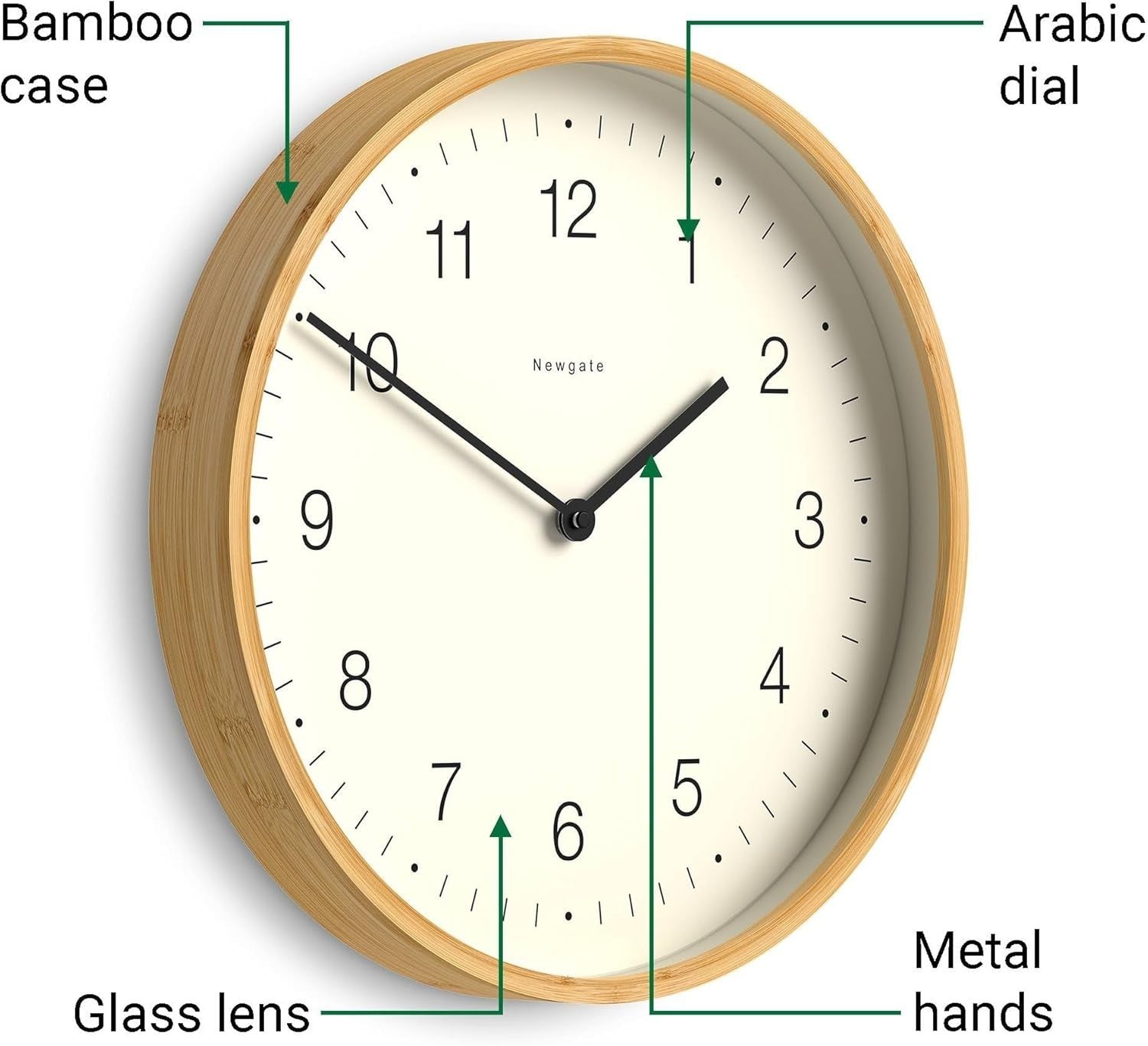 Silent Wall Clock 38cm Scandi Bamboo Modern Minimalist Home Decor