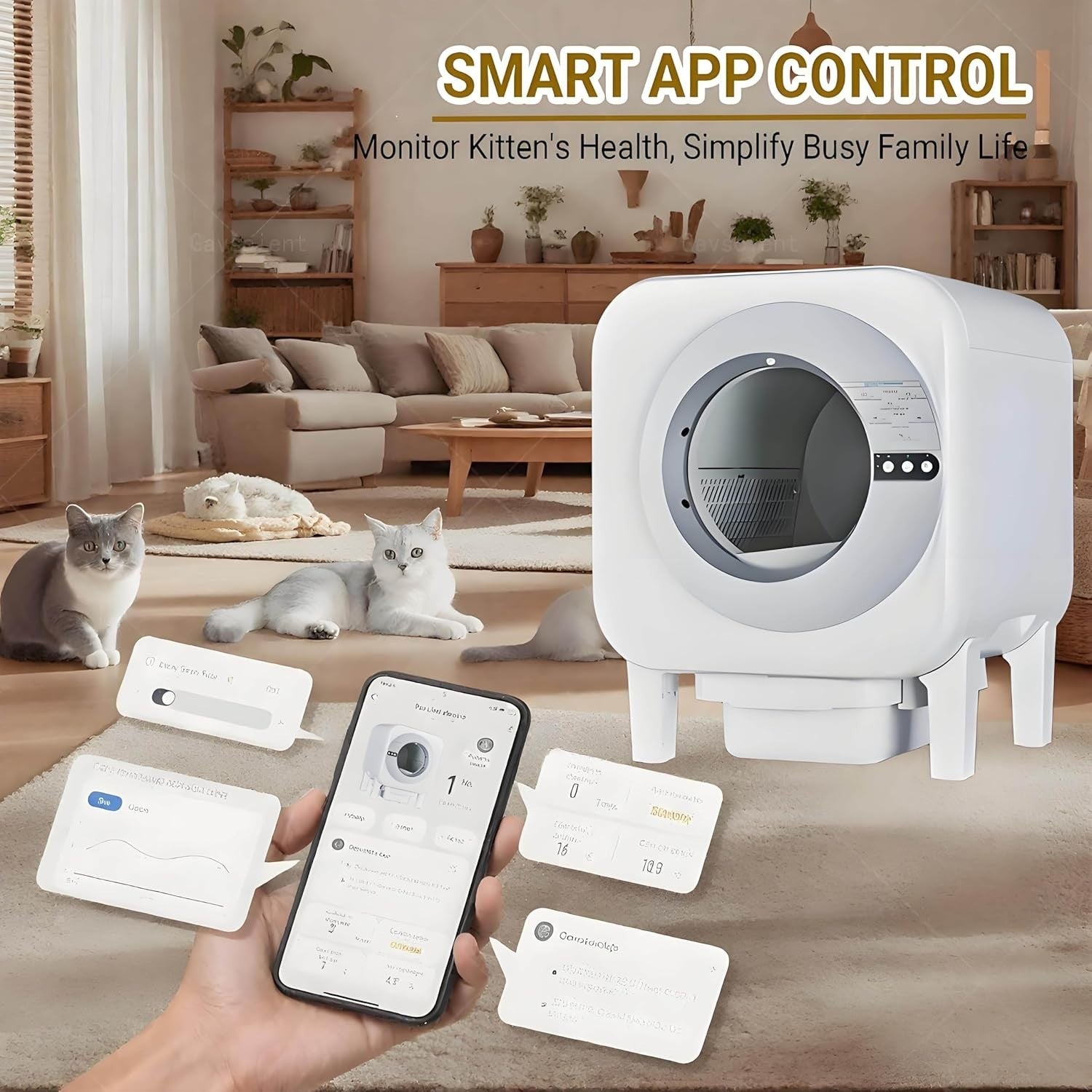 WiFi Self Cleaning Cat Litter Box APP Control 75L Multi Cat Smart