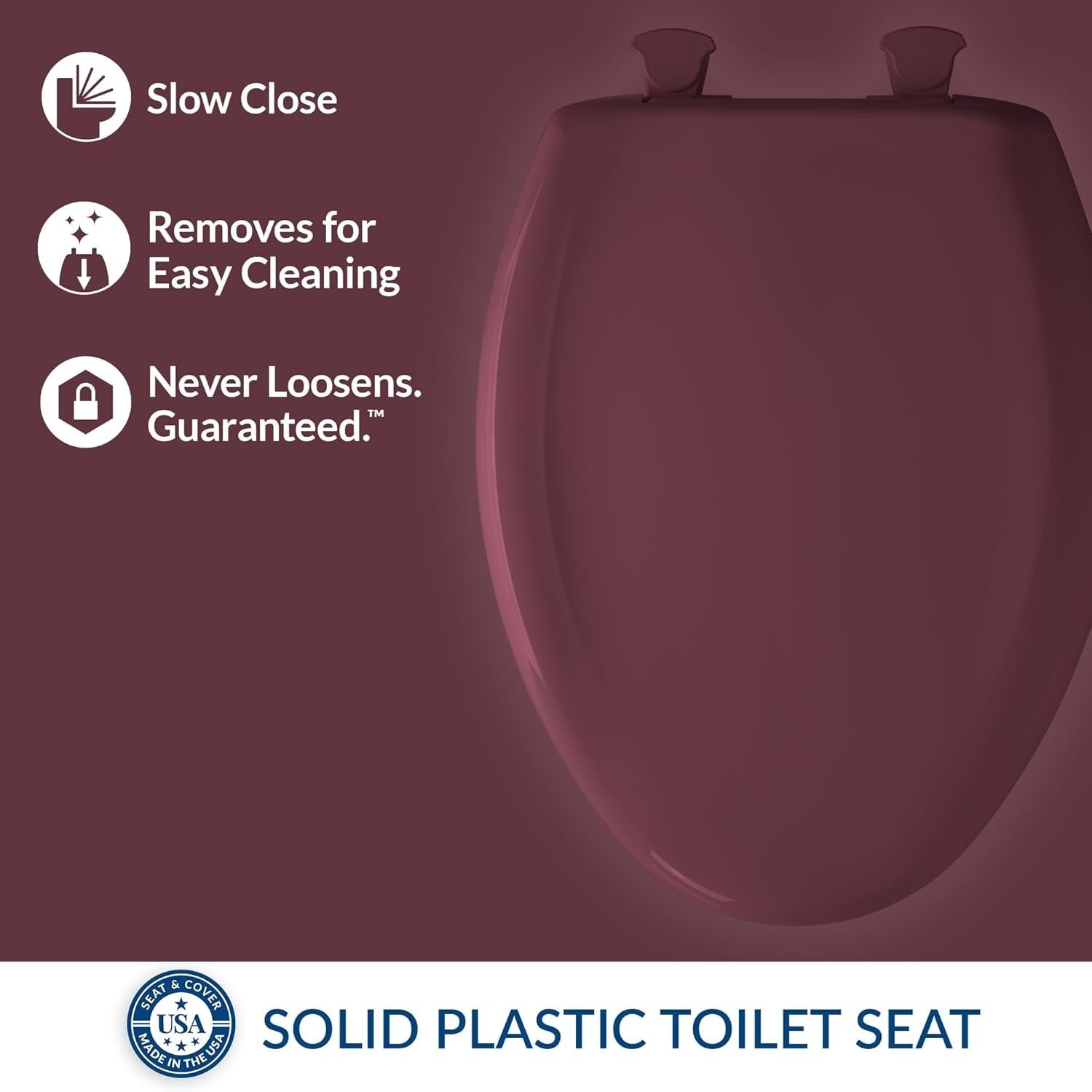 Elongated Toilet Seat Loganberry Soft Close Durable Plastic